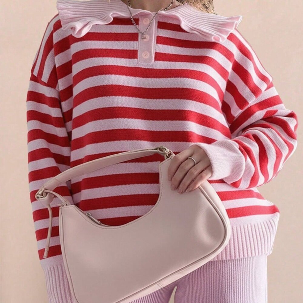 Multicolor Casual Women's Plus Size Knitted Pullover Top - Picture 3 of 6